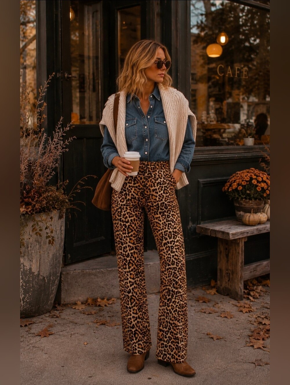 YAS Wide Leg Leopard Print Jeans